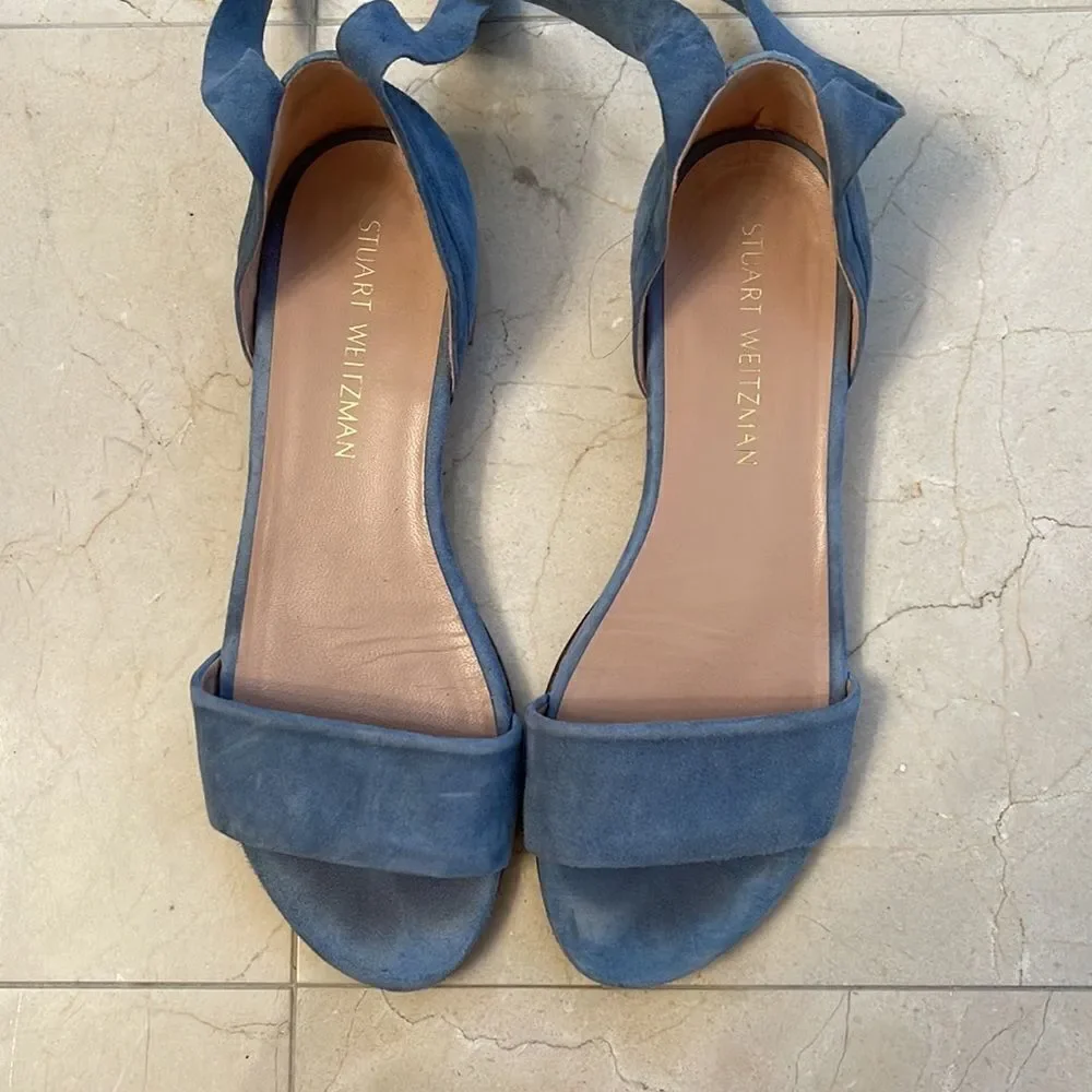 Stuart Weitzman “Corbata” Blue Suede Wrap Sandals - Picture 3 of 6